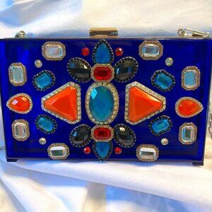 Jeweled Acrylic Clutch with Chain Strap